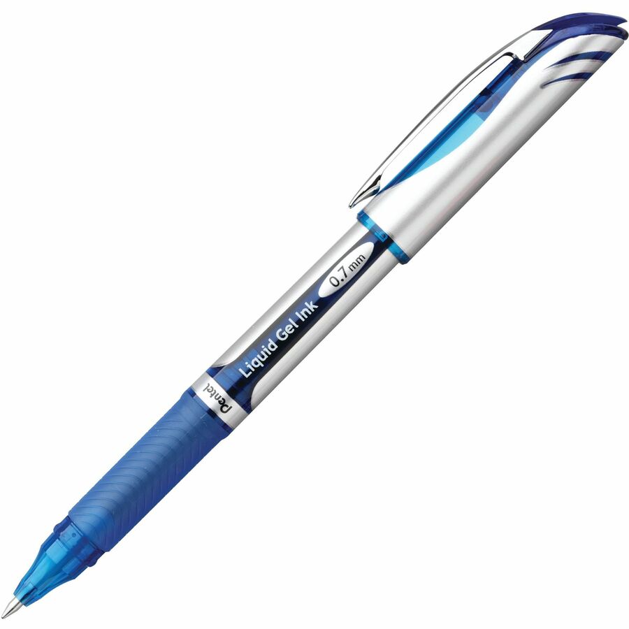 Pentel EnerGel Deluxe Rollerball Pen - Refillable - Blue Ink - Gel-based - Silver Barrel - 12 / Box