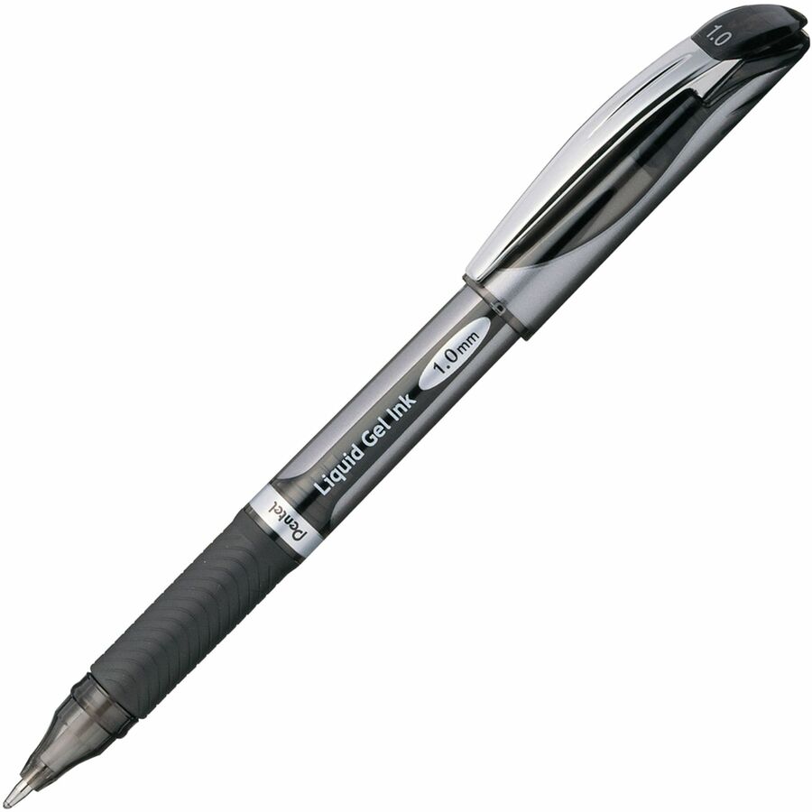 EnerGel EnerGel Deluxe Liquid Gel Pen - Refillable - Black Ink - Gel-based - Silver Barrel - 1 Each