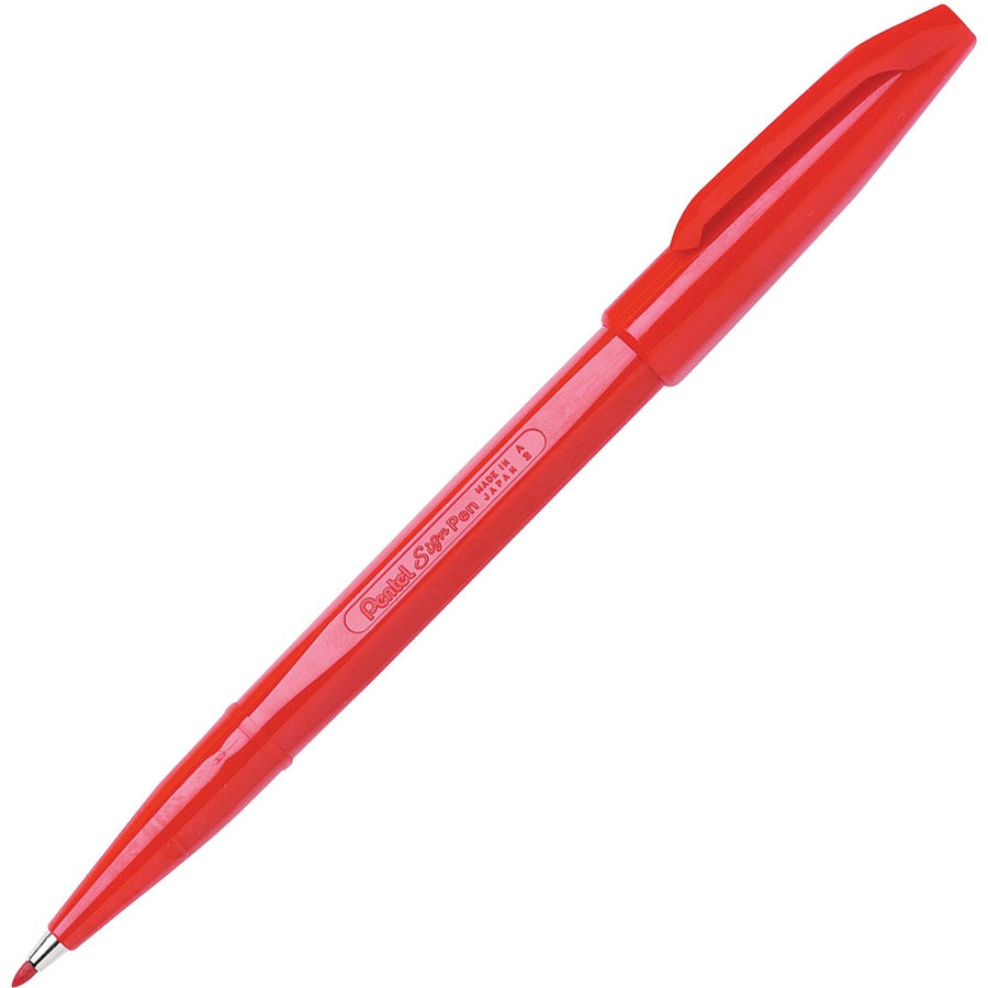 Pentel Fiber-tipped Sign Pens - Red Ink - Water Based - Fiber Tip - 12 / Dozen
