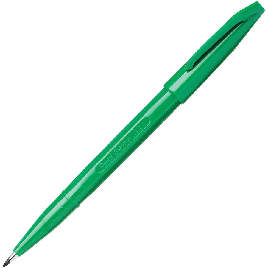 Pentel Fiber-tipped Sign Pens - Green Ink - Water Based - Fiber Tip - 12 / Dozen