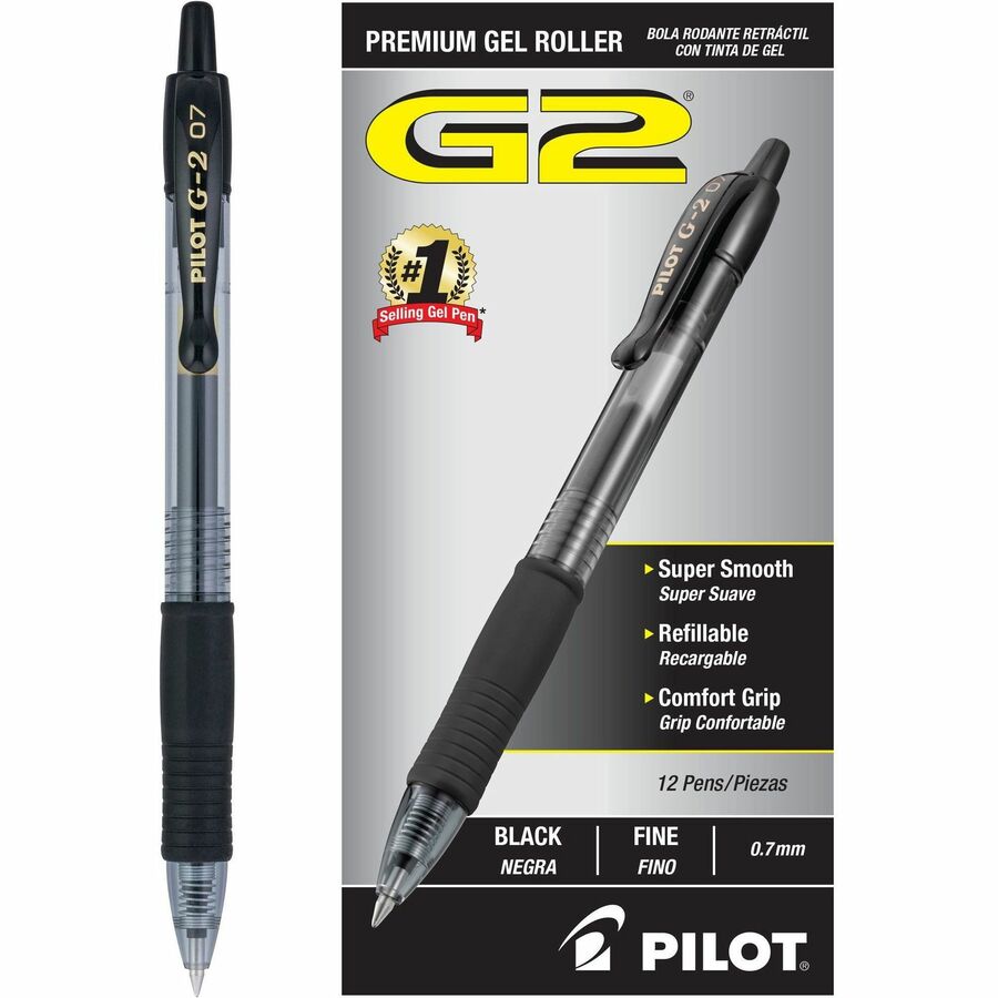 G2 Premium Gel Ink Retractable Pen - Refillable - Retractable - Black Ink - Gel-based - Clear Barrel - 12 / Dozen