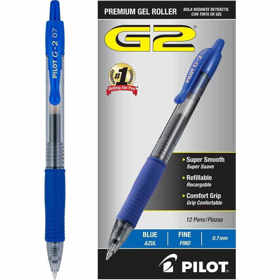 G2 Premium Gel Ink Retractable Pens - Refillable - Retractable - Blue Ink - Gel-based - Clear Barrel - 12 / Dozen