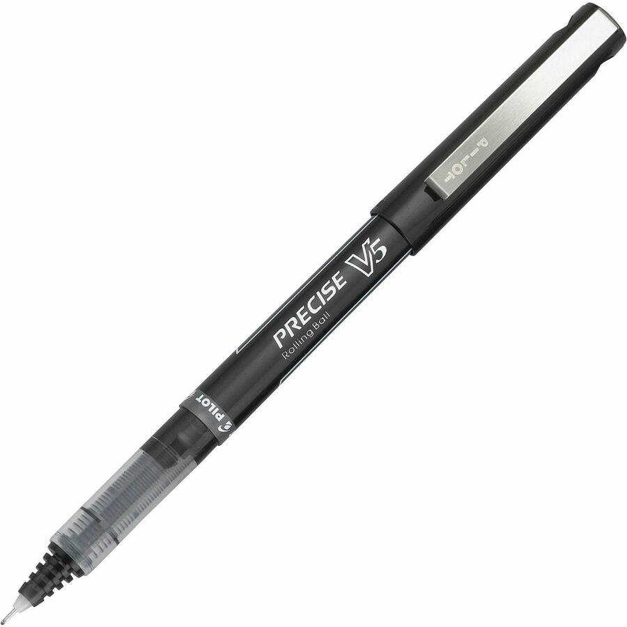 Pilot Precise V5 Extra-Fine Premium Capped Rolling Ball Pens - Black Ink - Black Plastic Barrel - 12 / Dozen