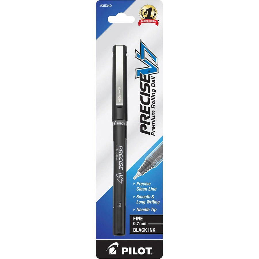 Pilot Precise V7 Fine Premium Capped Rolling Ball Pens - Black Ink - Black Plastic Barrel - 1 Pack