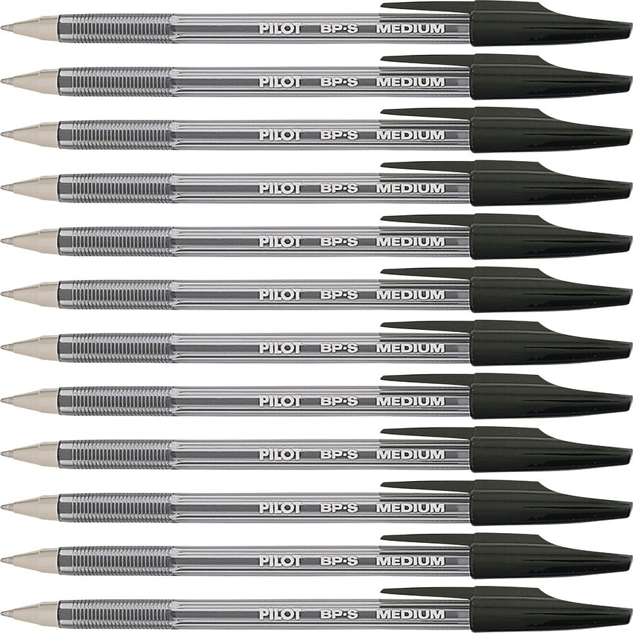 Pilot Better BP-S Ball Stick Pens - Refillable - Black Ink - Crystal, Clear Barrel - Stainless Steel Tip - 12 / Dozen