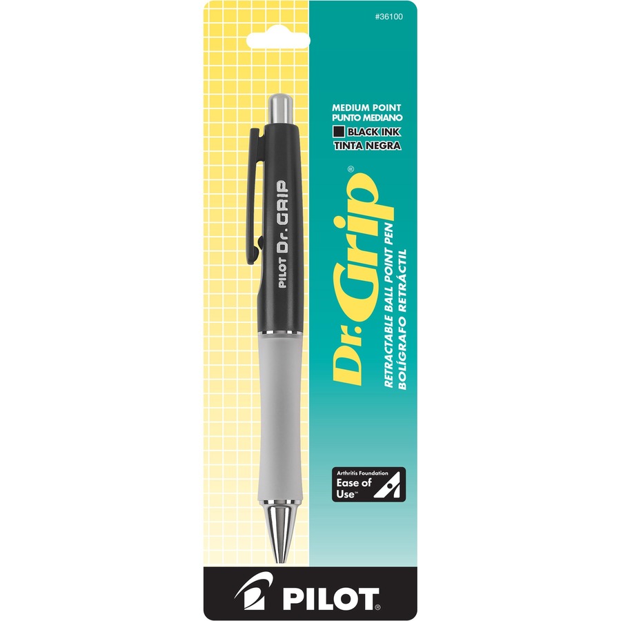 Pilot Dr. Grip Retractable Ballpoint Pens - Refillable - Retractable - Black Ink - Black Barrel - 1 Each