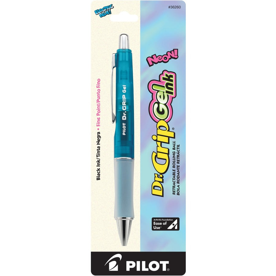 Pilot Dr. Grip Retractable Gel Rollerball Pens - Refillable - Retractable - Black Ink - Gel-based - Electric Blue Barrel - 1 Each
