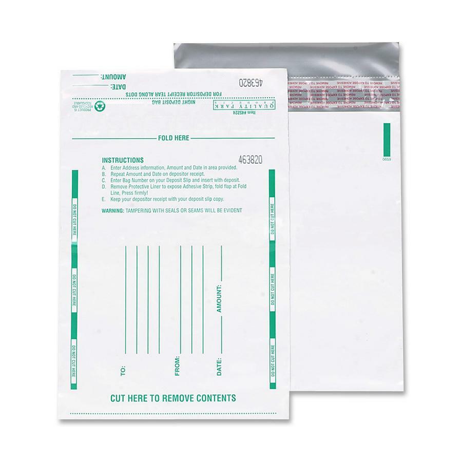 Quality Park Night Deposit Bags - 13" Length x 10" Width - White - Polyethylene - Deposit - 100 / Pack