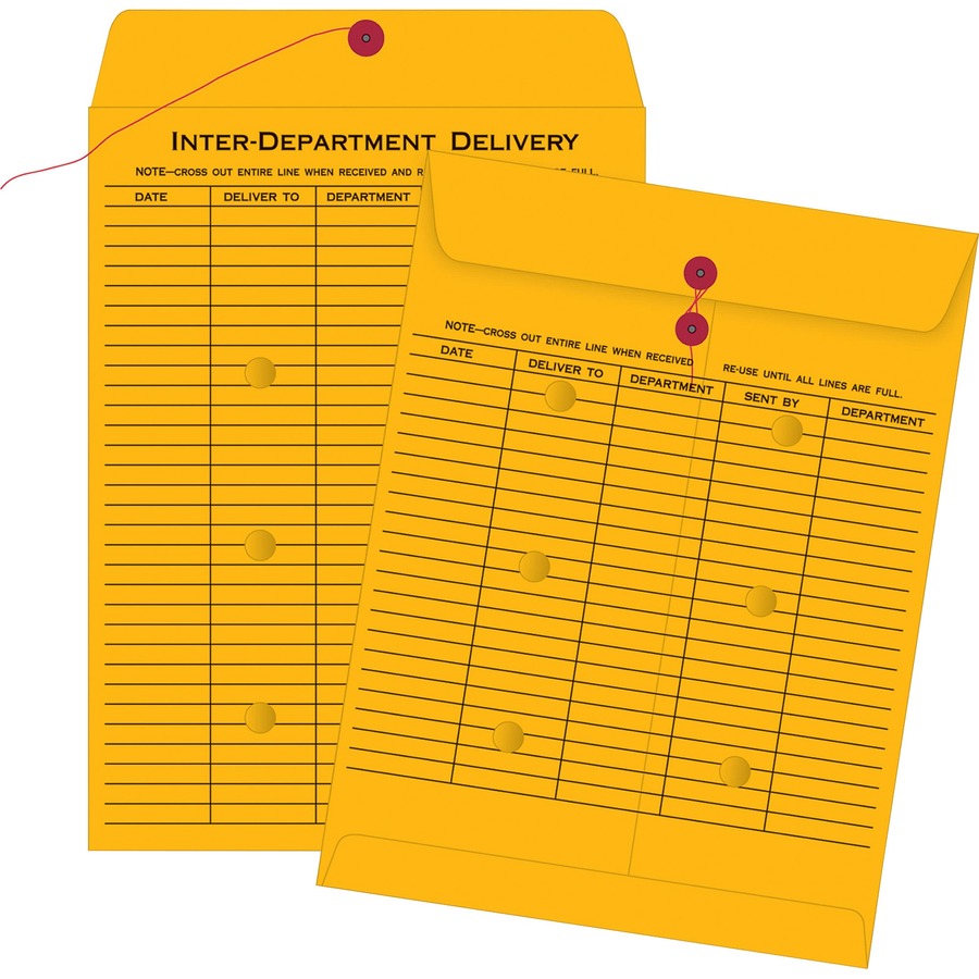 Quality Park 10 x 13 Inter-Departmental Envelopes - Inter-department - 10" Width x 13" Length - 28 lb - String/Button - Kraft - Kraft - 100 / Box