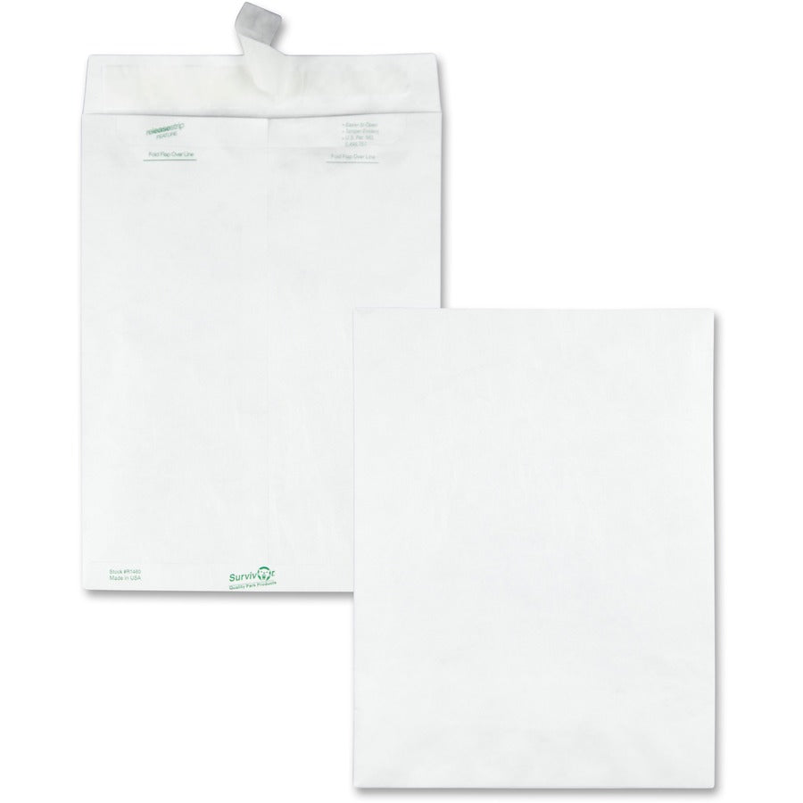 Survivor&reg, 9 x 12 DuPont Tyvek Catalog Mailers with Self-Sealing Closure - Catalog - #10 1/2 - 9" Width x 12" Length - 14 lb - Peel & Seal - White - Tyvek - 100 / Box