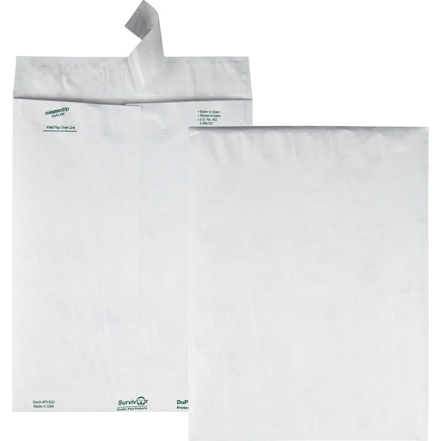 Survivor&reg, 9-1/2 x 12 1/2 DuPont Tyvek Catalog Mailers with Self-Seal Closure - Catalog - #12 1/2 - 9 1/2" Width x 12 1/2" Length - 14 lb - Peel & Seal - White - Tyvek - 100 / Box