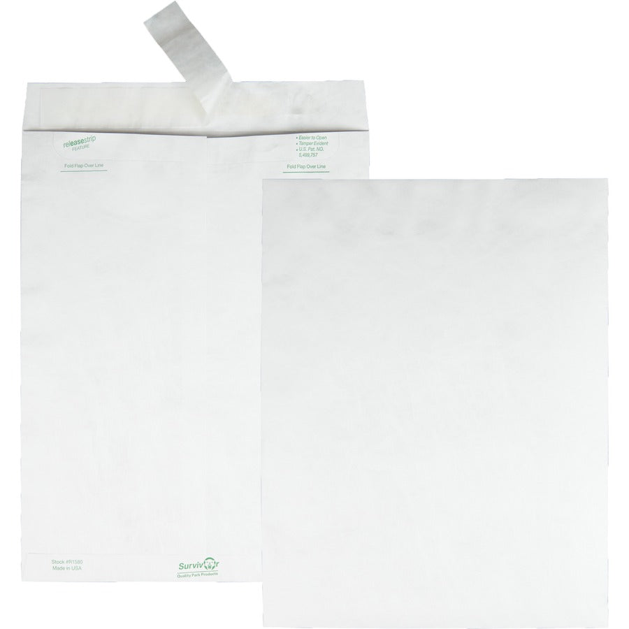 Survivor&reg, 10 x 13 DuPont Tyvek Catalog Mailer with Self-Sealing Closure - Catalog - #13 1/2 - 10" Width x 13" Length - 14 lb - Peel & Seal - White - Tyvek - 100 / Box