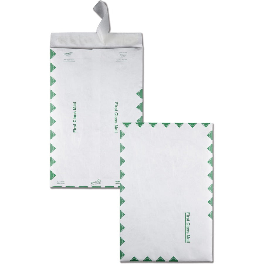 Survivor&reg, 10 x 15 DuPont Tyvek First Class Border Catalog Mailers - First Class Mail - 10" Width x 15" Length - 14 lb - Peel & Seal - White - Tyvek - 100 / Box