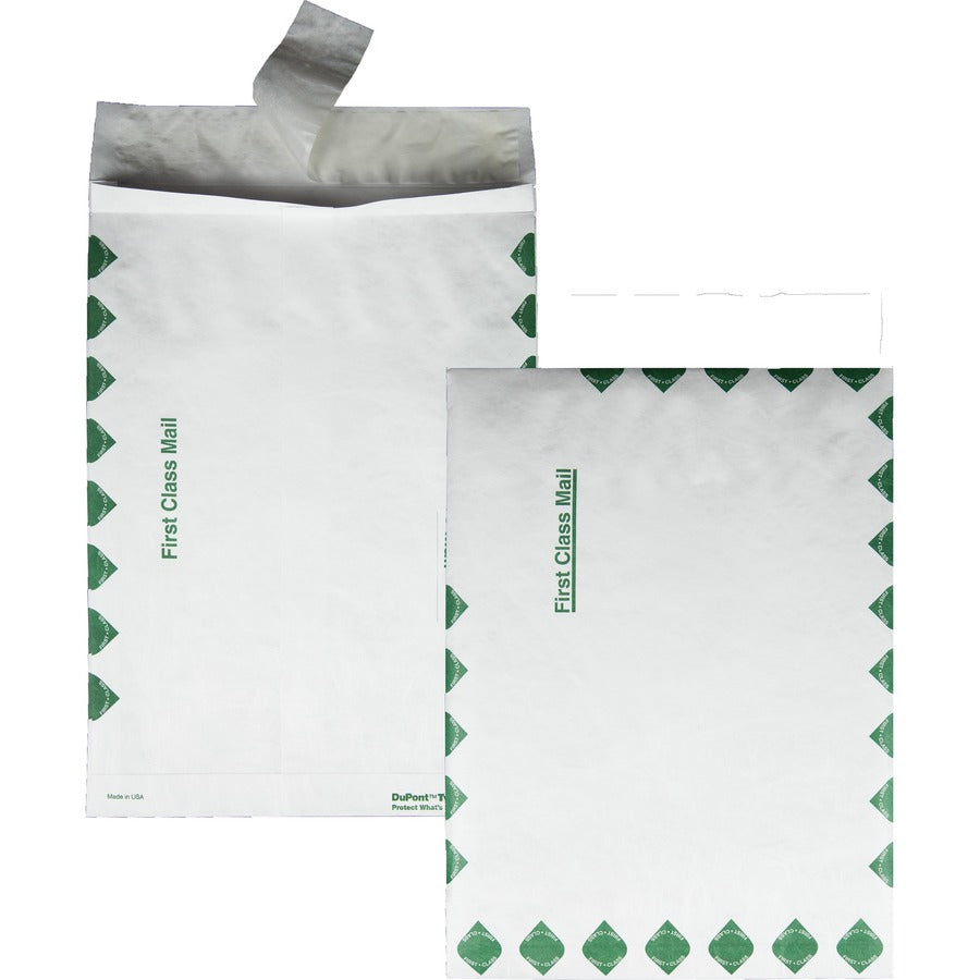 Survivor&reg, 10 x 13 x 1-1/2 DuPont Tyvek Expansion First Class Border Mailers - First Class Mail - 10" Width x 13" Length - 1 1/2" Gusset - 18 lb - Peel & Seal - White - Tyvek - 100 / Carton