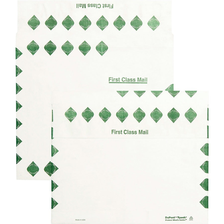 Survivor&reg, 10 x 13 x 2 DuPont Tyvek Expansion First Class Border Mailers - First Class Mail - 10" Width x 13" Length - 2" Gusset - 18 lb - Peel & Seal - White - Tyvek - 100 / Carton