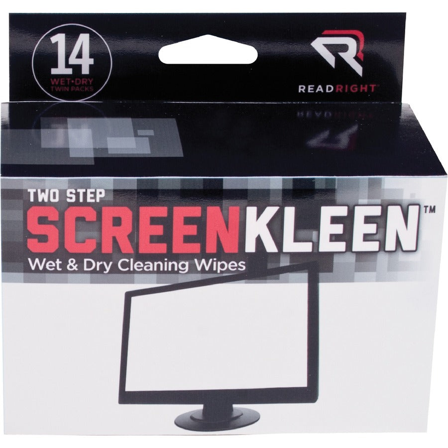 Read Right Kleen & Dry Screen Cleaners - For Display Screen - Pre-moistened, Lint-free, Anti-static, Anti-glare - 2 Sets/Packet - 1 Box
