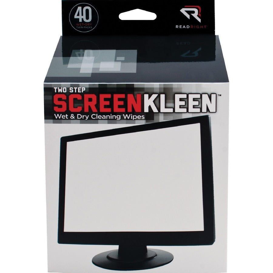 Read Right Kleen & Dry Screen Cleaners - For Display Screen - Pre-moistened, Lint-free, Anti-static - 2/Set - 1 Box