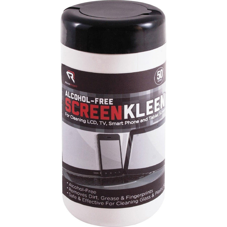 Advantus Read/Right Alcohol-free ScreenKleen Tub Wipes - For PDA, Notebook, Display Screen - Alcohol-free - 50/Tub - 1 Each