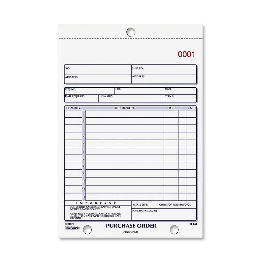 Rediform 2-part Carbonless Purchase Order Book - 50 Sheet(s) - 2 Part - Carbonless Copy - 5.50" x 7.87" Sheet Size - Assorted Sheet(s) - Blue Print Color - 1 Each