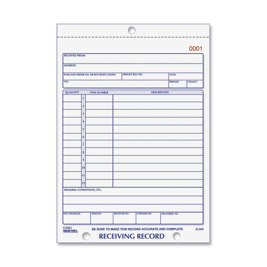 Rediform Carbonless Receiving Record Slip Book - 50 Sheet(s) - Stapled - 3 Part - Carbonless Copy - 5.50" x 7.87" Sheet Size - 2 x Holes - White Sheet(s) - Black Print Color - 1 Each