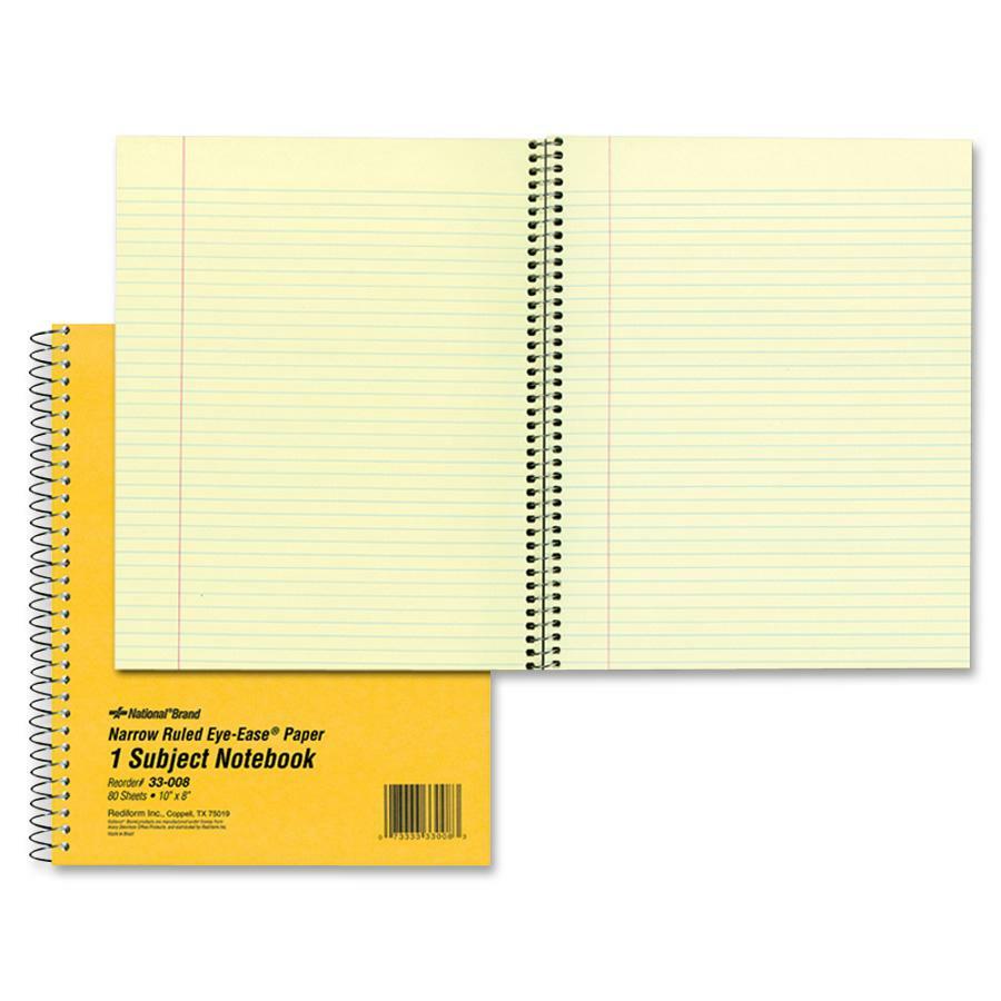 Rediform One-Subject Narrow Ruled Notebook - 80 Sheets - Coilock - Ruled Red Margin - 16 lb Basis Weight - 8" x 10" Sheet Size - Green Paper - Brown Board Cover - Micro Perforated, Subject, Punched - 1 Each