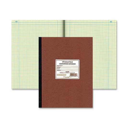 Rediform Quad Ruled Lab Computation Notebook - 75 Sheets - Ruled Margin - 9 1/4" x 11 3/4" Sheet Size - Green Paper - Brown Pressboard Cover - Numbered - Recycled - 1 Each