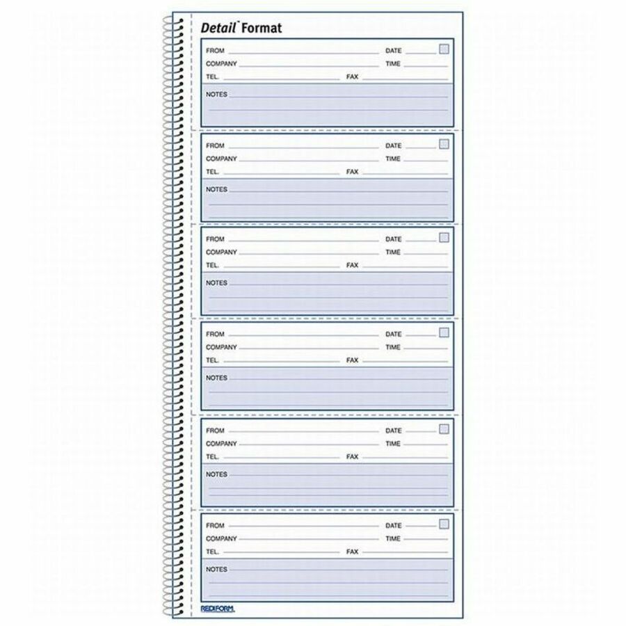 Rediform Voice Mail Log Book - 600 Sheet(s) - Wire Bound - 1 Part - 5.62" x 10.62" Sheet Size - White - White Sheet(s) - Blue Print Color - White Cover - 1 Each