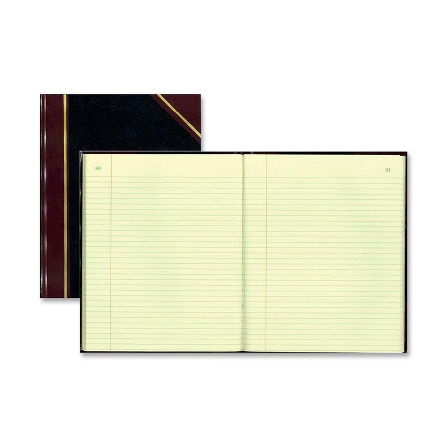 Rediform Black Texhide Cover Record Books - 300 Sheet(s) - Thread Sewn - 8.37" x 10.37" Sheet Size - Black - Green Sheet(s) - Brown, Green Print Color - Black Cover - 1 Each