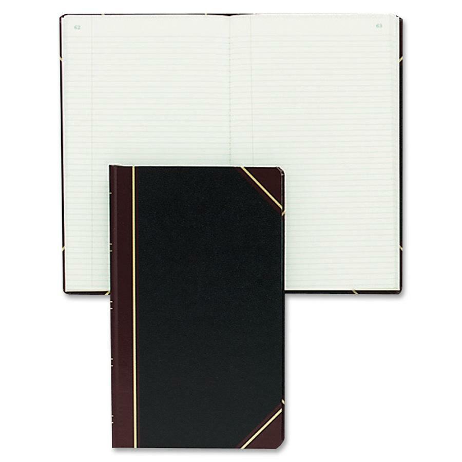 Rediform Texhide Cover Record Books with Margin - 300 Sheet(s) - Thread Sewn - 8.75" x 14.25" Sheet Size - Green Sheet(s) - Brown, Green Print Color - Black Cover - Recycled - 1 Each