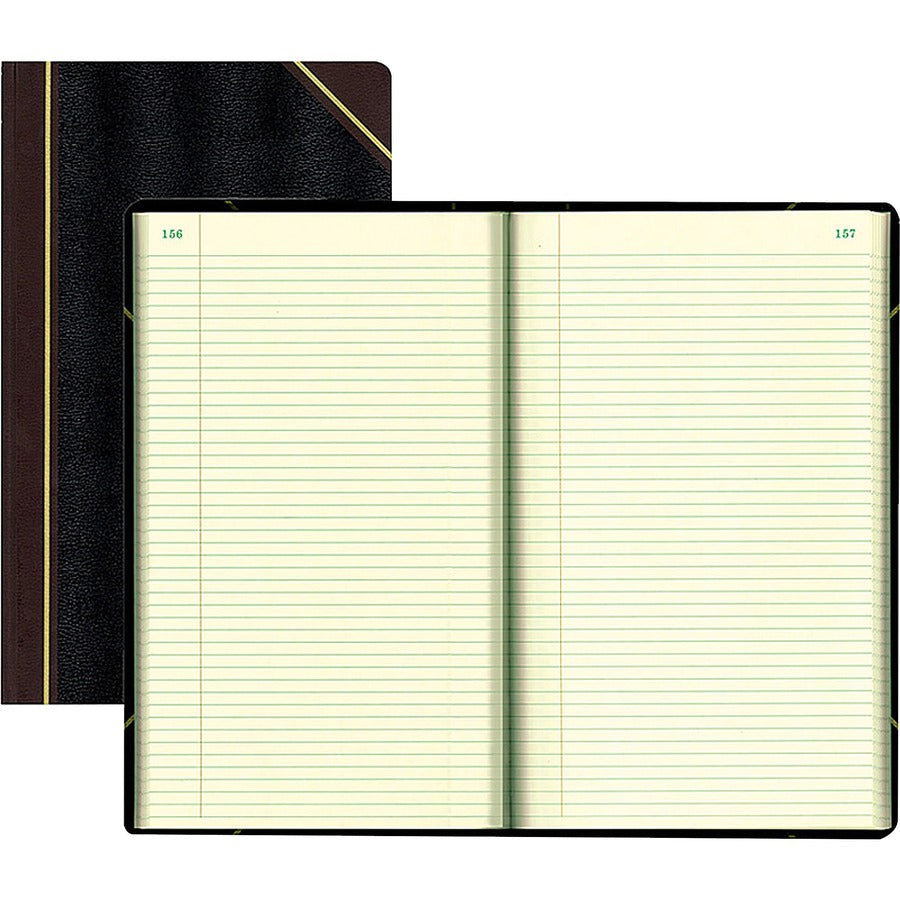 Rediform Texhide Cover Record Books with Margin - 500 Sheet(s) - Thread Sewn - 8.75" x 14.25" Sheet Size - Black - Green Sheet(s) - Black Cover - 1 Each