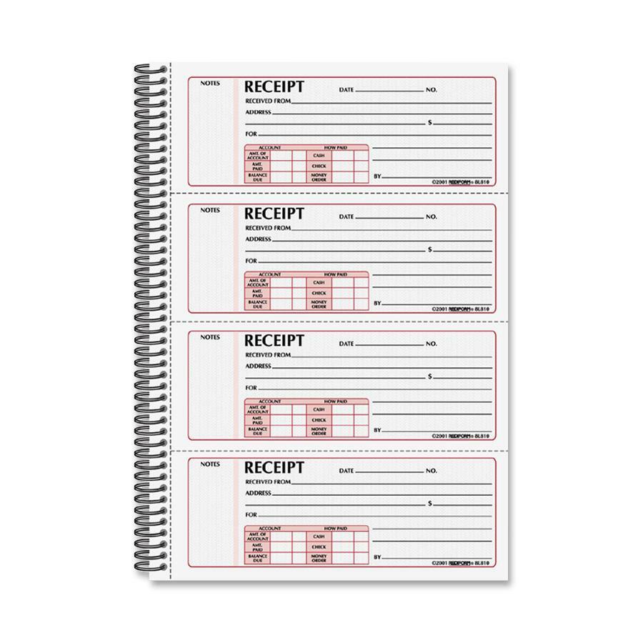 Rediform Money Receipt Book - 300 Sheet(s) - Wire Bound - 2 Part - Carbonless Copy - 7.62" x 11" Sheet Size - White - White Sheet(s) - Red Print Color - Blue Cover - 1 Each