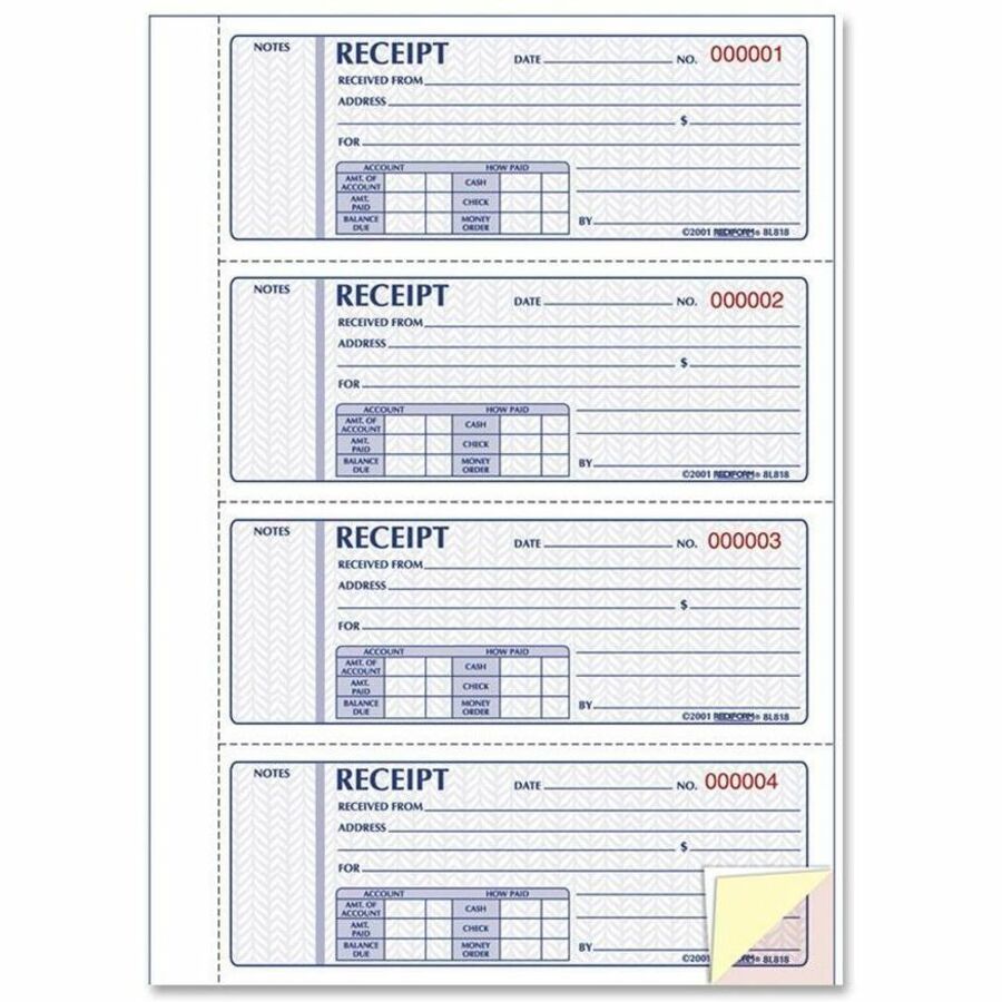 Rediform Hardbound Money Receipt Book - 200 Sheet(s) - 3 Part - Carbonless Copy - 2.75" x 7" Form Size - White Sheet(s) - 1 Each