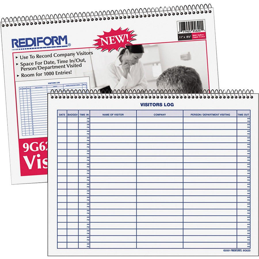 Rediform Visitor's Log Book - 50 Sheet(s) - Wire Bound - 1 Part - 11" x 8.50" Sheet Size - White - White Sheet(s) - Blue Print Color - 1 Each