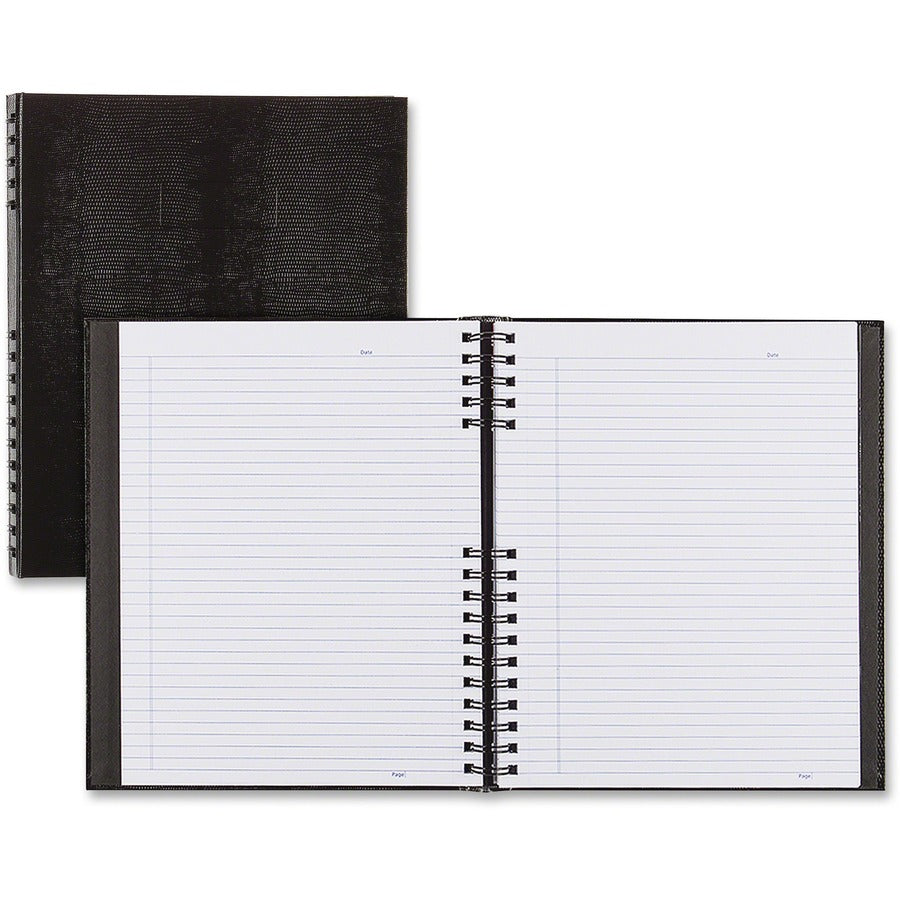 Rediform NotePro Twin - wire Composition Notebook - Letter - 150 Sheets - Twin Wirebound - Letter - 8 1/2" x 11" Sheet Size - 8.50" Height x 11.6" Width x 18.9" Length - White Paper - Black Lizard Cover - Micro Perforated, Self-adhesive, Pocket, Index...