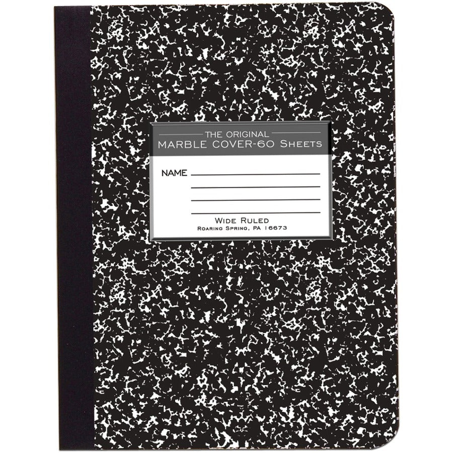 Roaring Spring Wide Ruled Hard Cover Composition Book - 60 Sheets - 120 Pages - Printed - Sewn/Tapebound - Both Side Ruling Surface - Wide Ruled Front Ruling - 0.34" Ruled - Red Margin - 15 lb Basis Weight - 56 g/m², Grammage - 9 3/4" x 7 1/2" Shee...