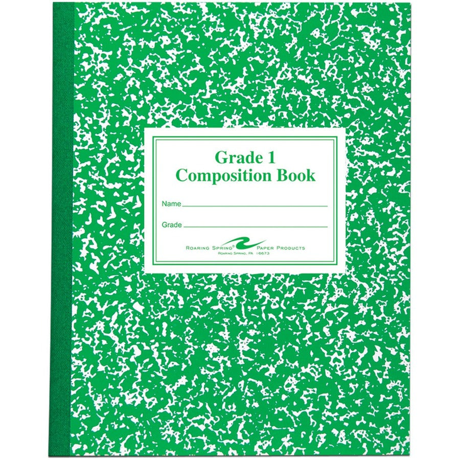Roaring Spring Grade School Ruled Marble Flexible Cover Composition Book - 50 Sheets - 100 Pages - Printed - Sewn/Tapebound - Both Side Ruling Surface - 1" Ruled - Red Margin - 15 lb Basis Weight - 56 g/m², Grammage - 9 3/4" x 7 3/4" Sheet Size - 0...