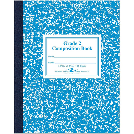 Roaring Spring Grade School Ruled Marble Flexible Cover Composition Book - 50 Sheets - 100 Pages - Printed - Sewn/Tapebound - Both Side Ruling Surface - Grade Two Ruling Front Ruling - 0.75" Ruled - Red Margin - 15 lb Basis Weight - 56 g/m², Gramma...