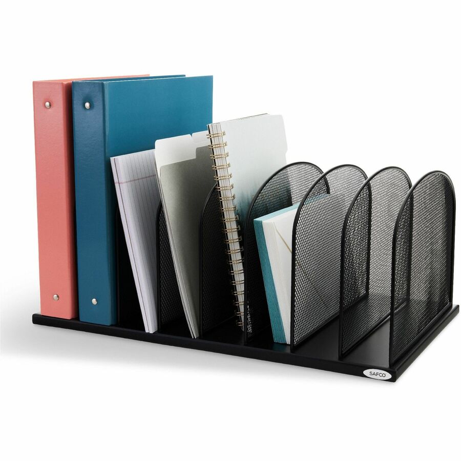 Safco Mesh Desk Organizers - 8 Compartment(s) - Compartment Size : 2" - 8.25" Height x 19.25" Width x 11.50" Depth - Desktop - Powder Coated - Black - Steel - 1 Each