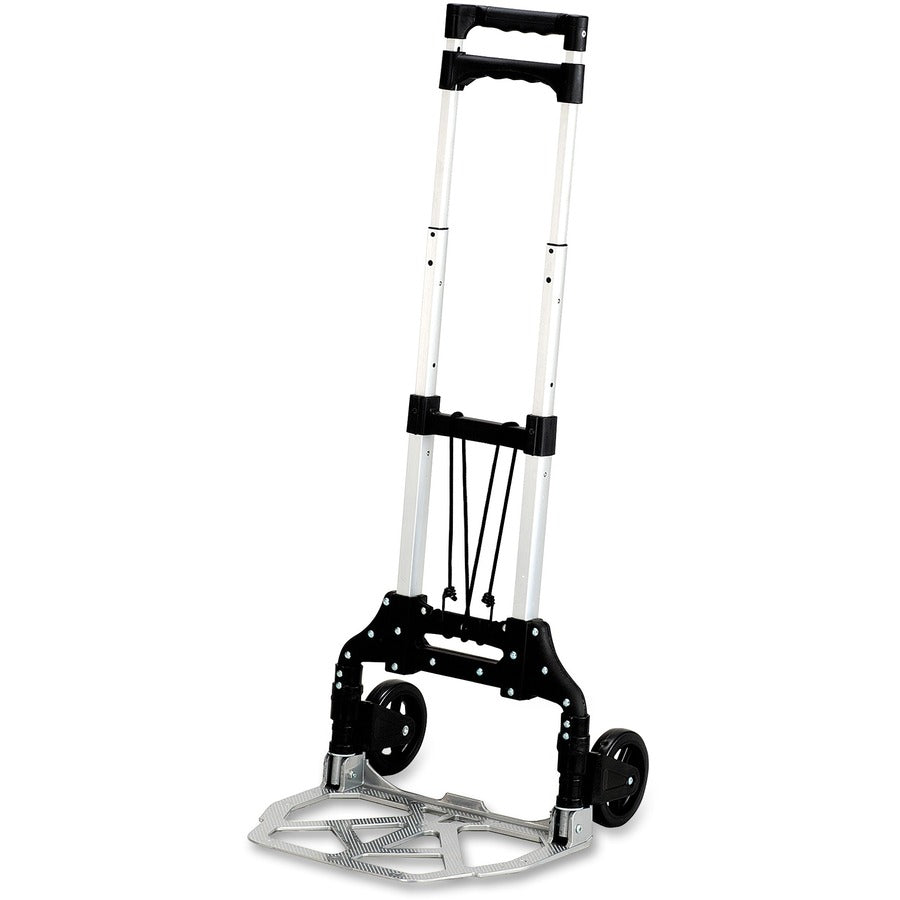 Safco Stow-Away Hand Truck - Telescopic Handle - 110 lb Load Capacity - 4 Casters - 5" Caster Size - Aluminum - 16.25" Width x 25" Depth x 39.50" Height - Aluminum Frame - Silver, Black - 1 Each