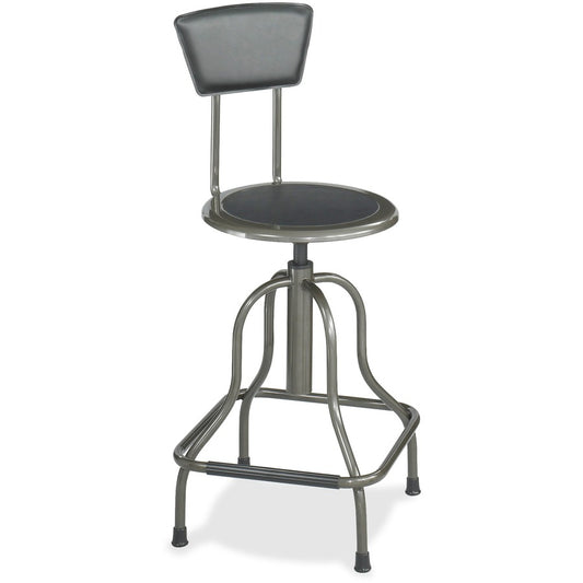 Safco Diesel High Base Stool With Back - Black Seat Color - Leather Seat Material - Leather Back Material - Pewter Frame Color - Steel Frame Material - Pewter - Leather - 1 Each