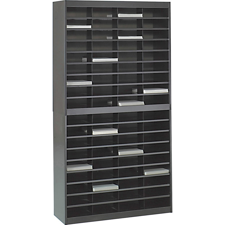 Safco 72-Compartment Literature Organizer - 750 x Sheet - 72 Compartment(s) - Compartment Size : 3" x 9" x 12.25" - 71" Height x 37.50" Width x 12.75" Depth - Floor - Interlockable - 0% Recycled - Black - Steel, Fiberboard - 1 Each