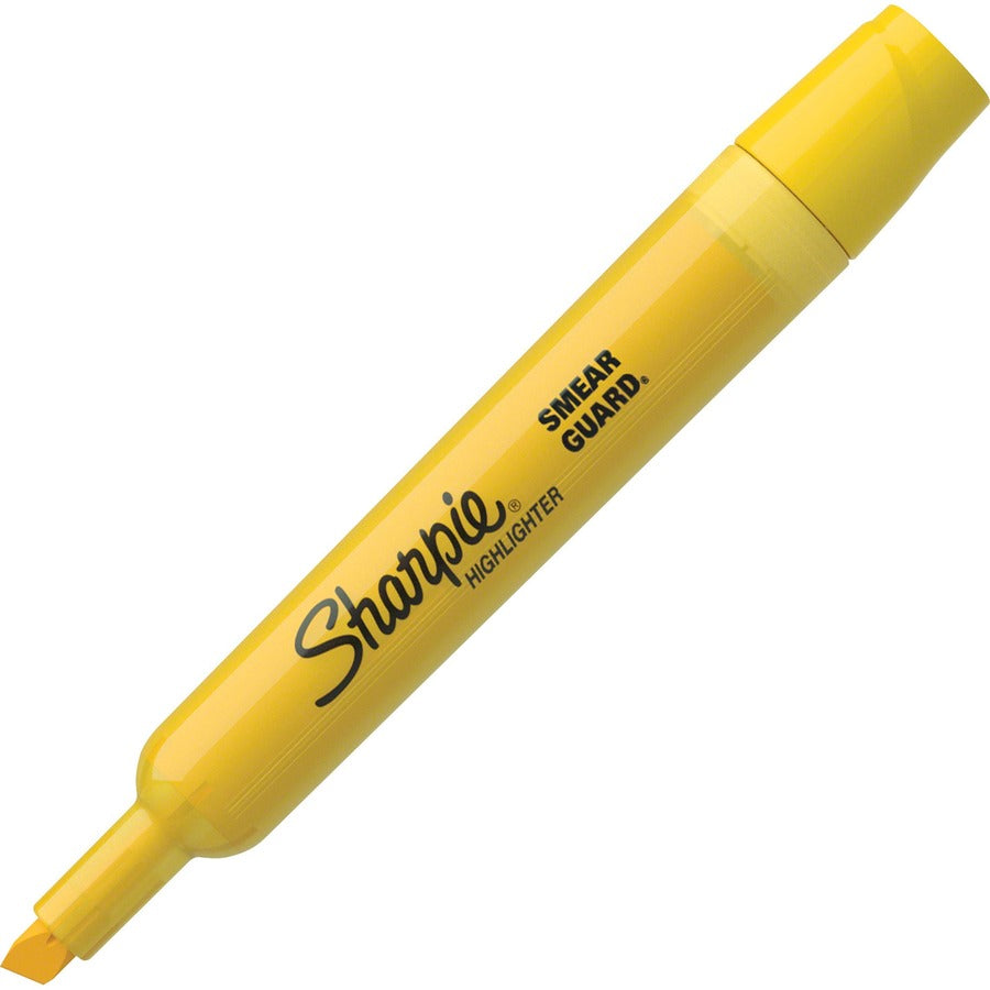 Sharpie SmearGuard Tank Style Highlighters - Yellow Ink - Yellow Barrel - 12 / Dozen