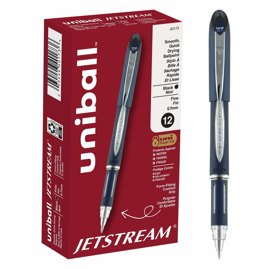 uniball™ Jetstream Ballpoint Pen - Black Ink - Pigment-based - Blue Stainless Steel Barrel - 12 / Dozen