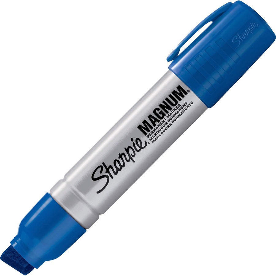 Sharpie Magnum Permanent Marker - Blue Ink - Silver Plastic Barrel - 1 Each