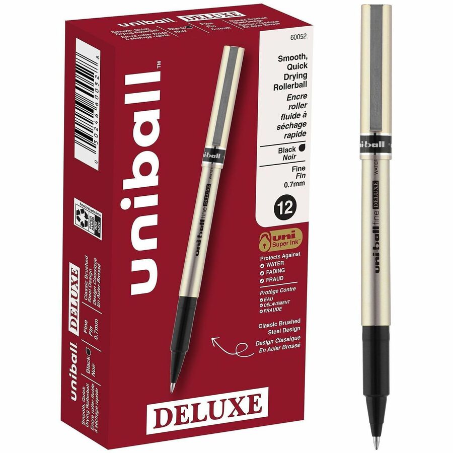 uniball™, Deluxe Rollerball Pens - Black Ink - Champagne Barrel - 12 / Dozen