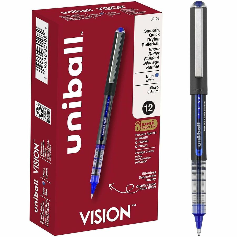 uniball™, Vision Rollerball Pens - Blue Ink - 12 / Dozen