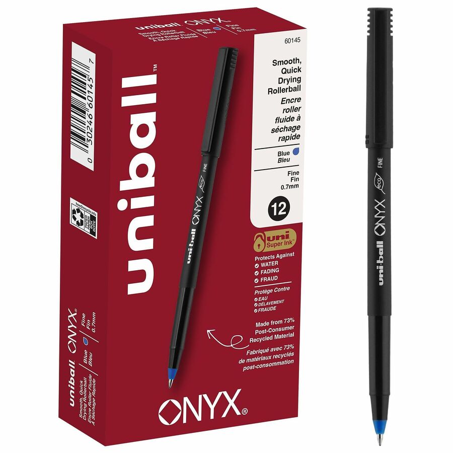 uniball™ Onyx Rollerball Pens - Blue Ink - Metal Tip - 1 Dozen