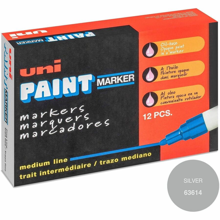 uniball™, uni-Paint PX-20 Oil-Based Paint Marker - Metallic Silver Ink - Oil Based - Silver Barrel - 1 Each