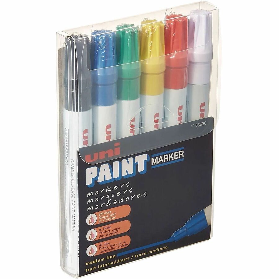 uniball™, uni-Paint PX-20 Oil-Based Paint Marker - Assorted, Blue, Red, Green, Yellow, Black Ink - Oil Based - White Barrel - 6 / Set