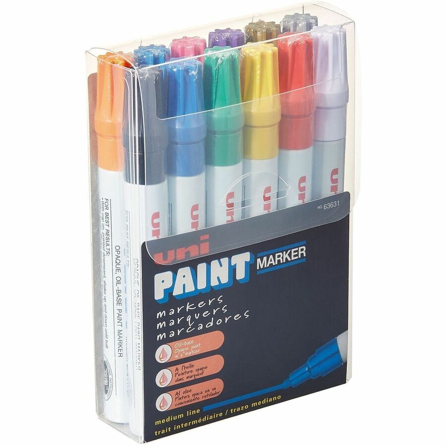 uniball™, uni-Paint PX-20 Oil-Based Paint Marker - Blue, Red, Green, Yellow, Black, White, Silver, Gold, Violet, Pink, Light Blue, ... Ink - Oil Based - White Barrel - 12 / Set